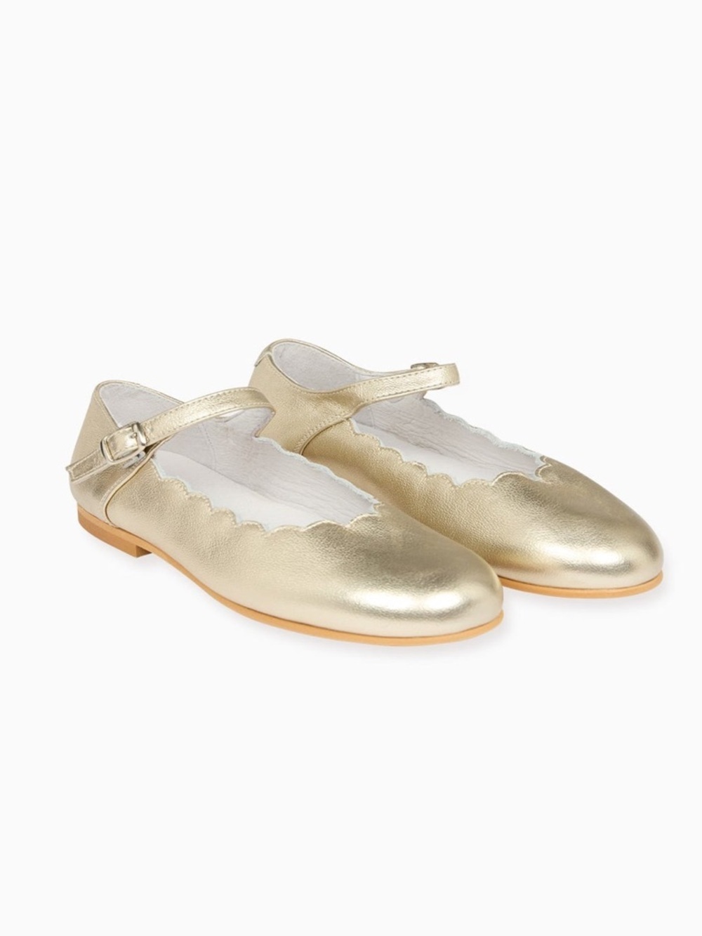 La Coqueta Gold Scalloped Mary Jane Shoes Girls EU 27 US 10 Soft Nappa Leather - Picture 6 of 13